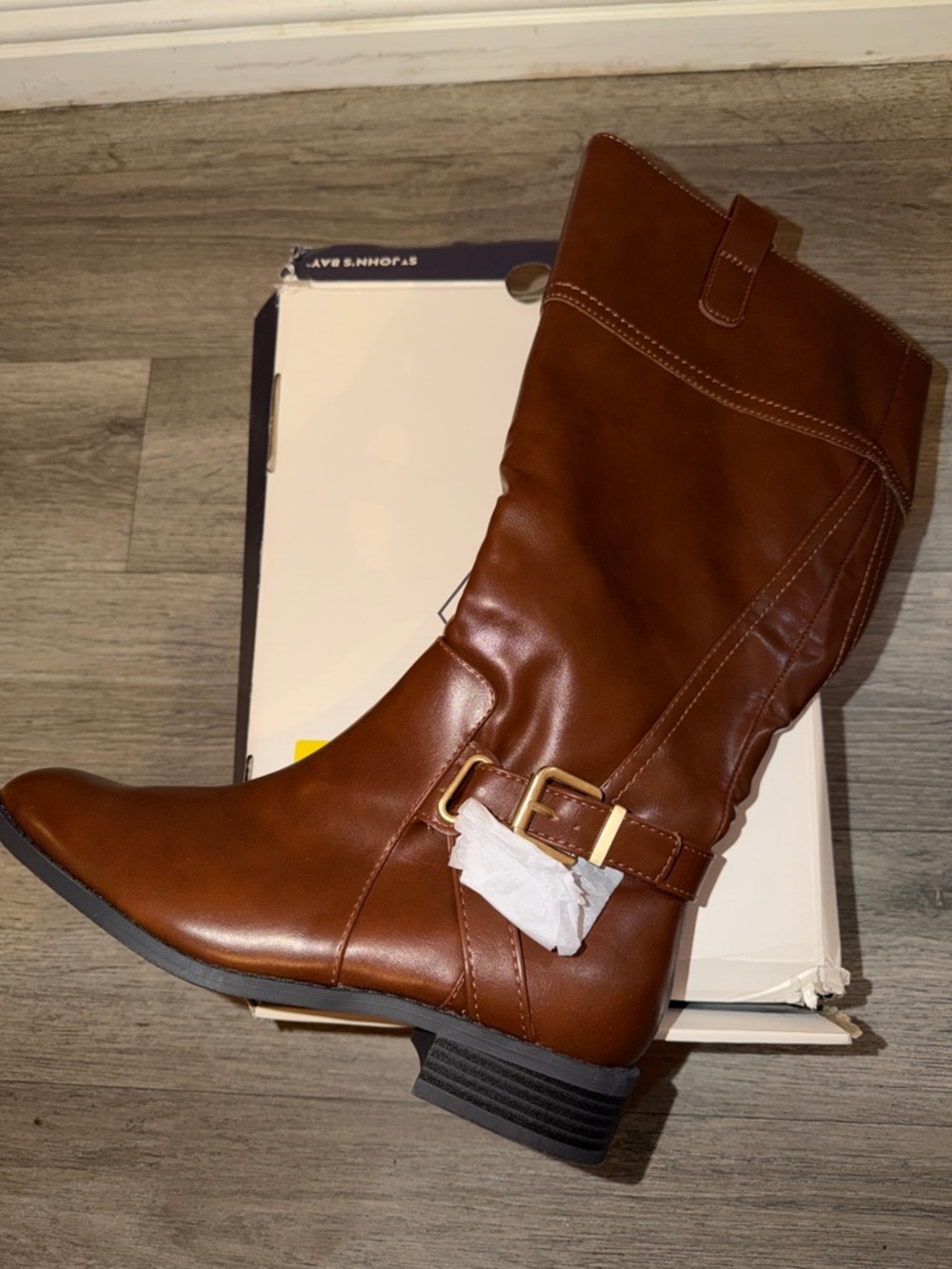 St. John's Bay Cognac Brown Mid-Calf Riding Boots with Buckle